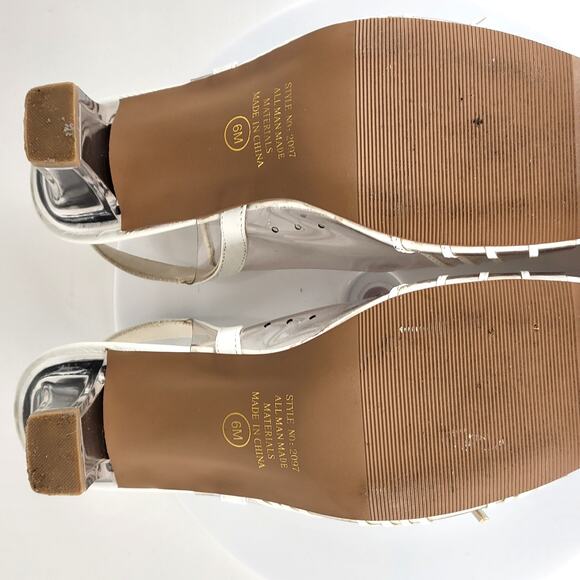 Annie White Slingback Sandals 6M Open Toe Clear Heel Strappy Bow Rhinestones - Picture 15 of 16